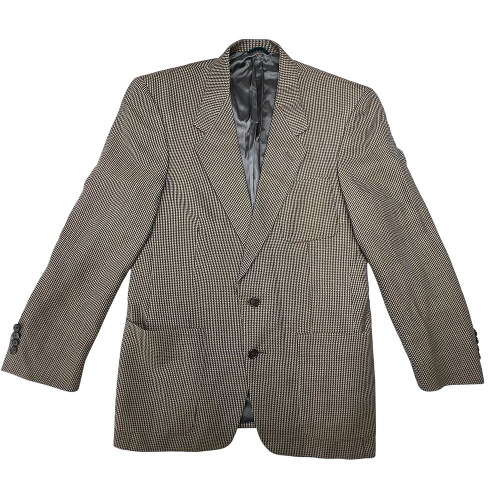 Vintage Austin Reed Wool Sport Coat 40R Tan Houndstooth USA Made Union Blazer